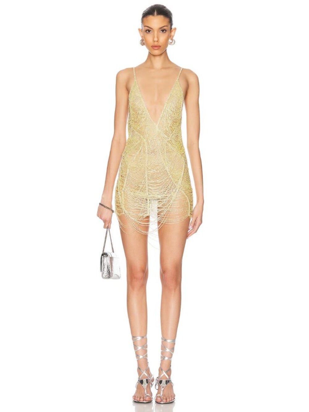 THE ATTICO Mini Dress in Pale Yellow Beaded